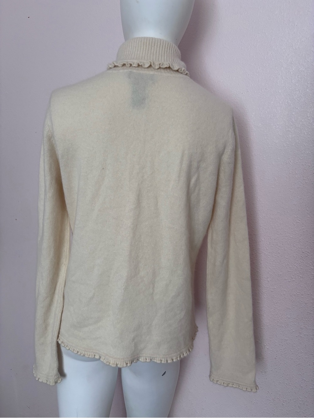 Jones New York Signature Angora Wool Blend Turtleneck Sweater Cream ruffle Trim - Picture 3 of 7